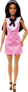 Barbie Fashionista Puppe mit schwarzen Haaren & kariertem Kleid