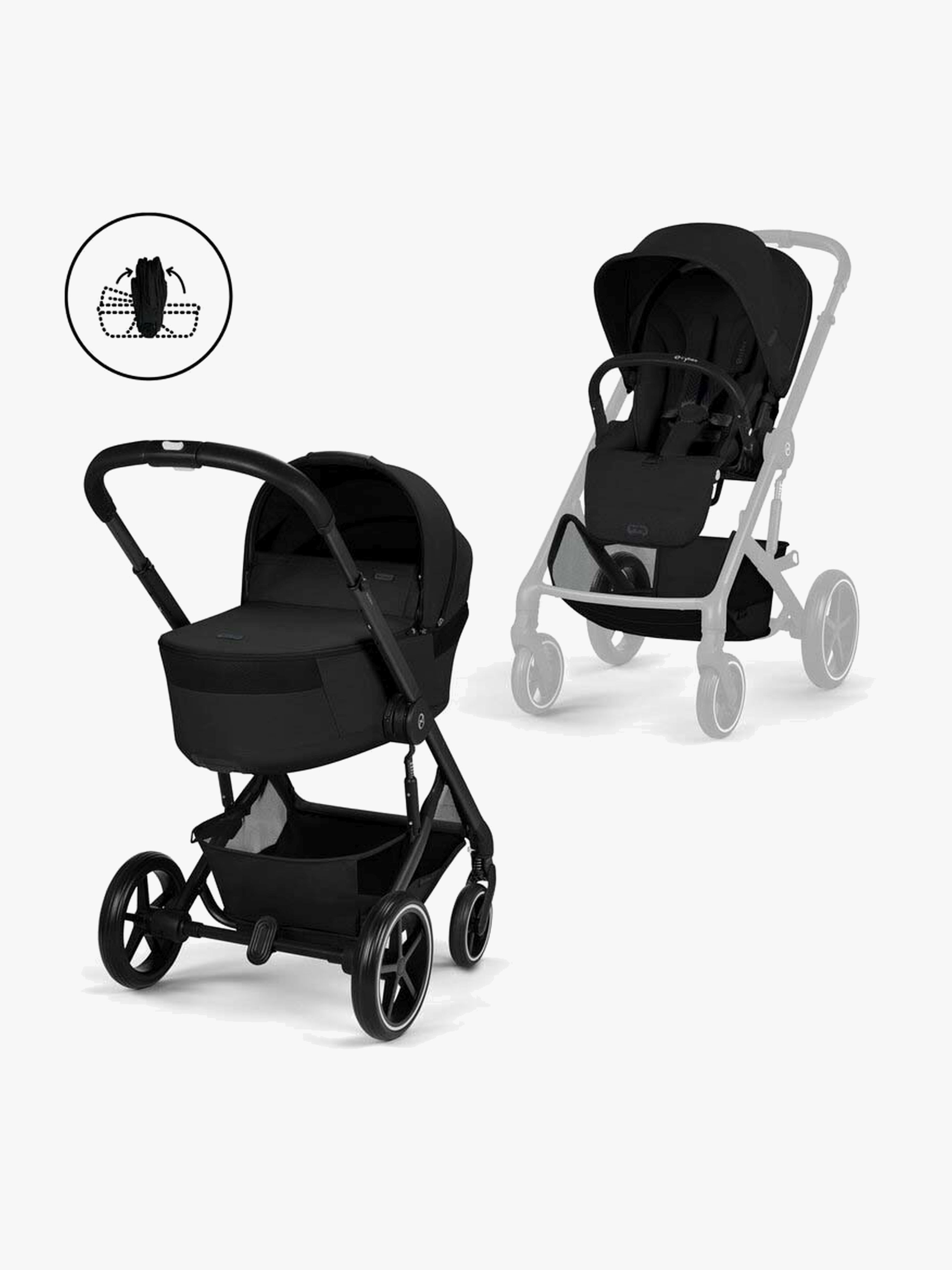 Cybex BALIOS S Lux Kombikinderwagen mit Falt-Liegewanne, Moon Black