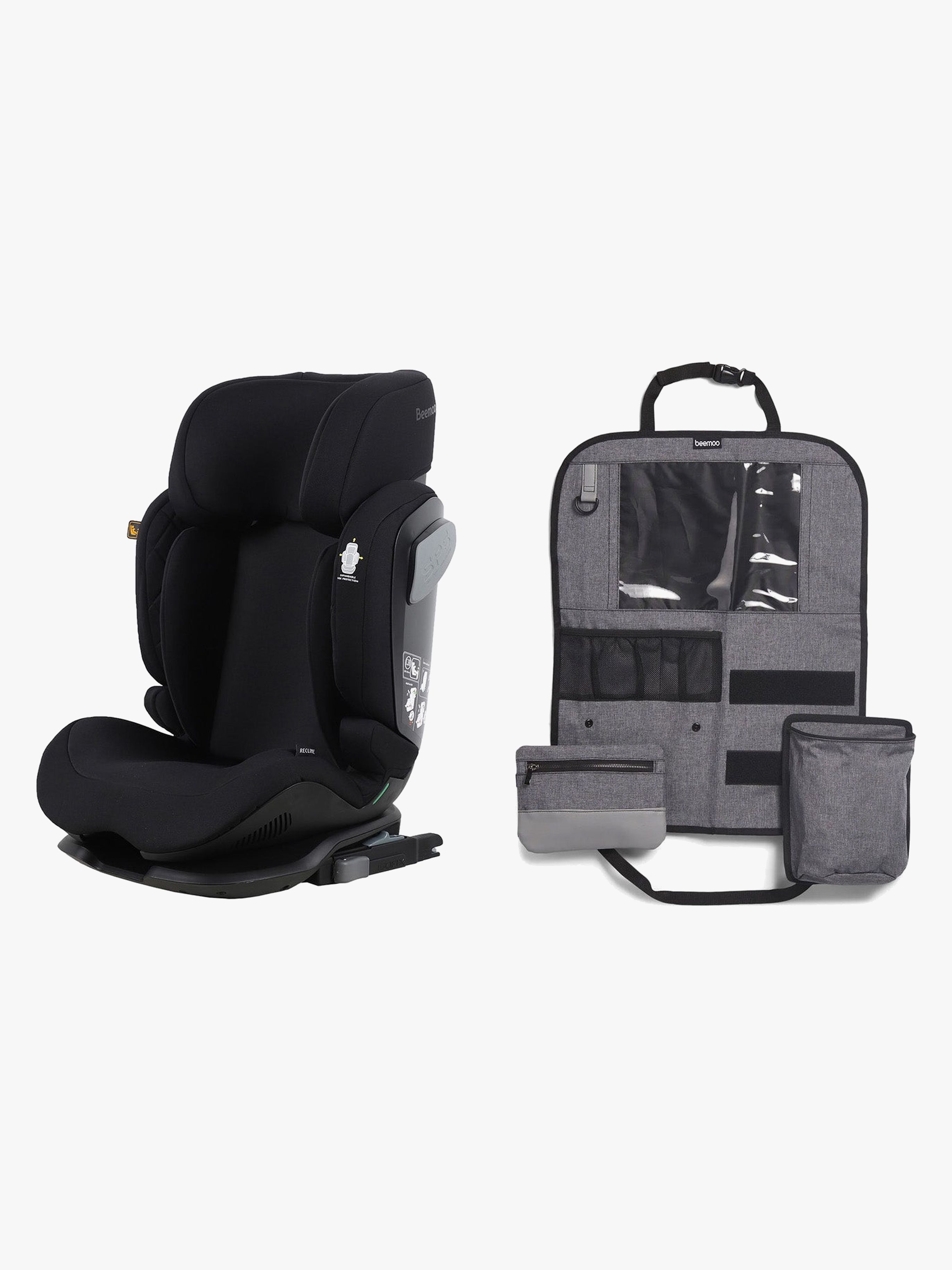 Beemoo Recline i-Size Kindersitz inkl. Deluxe Trittschutz, Black Stone