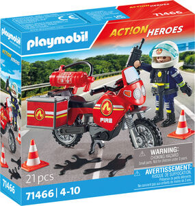Playmobil 71466 Action Heroes Baukasten Feuerwehrmotorrad am Unfallort