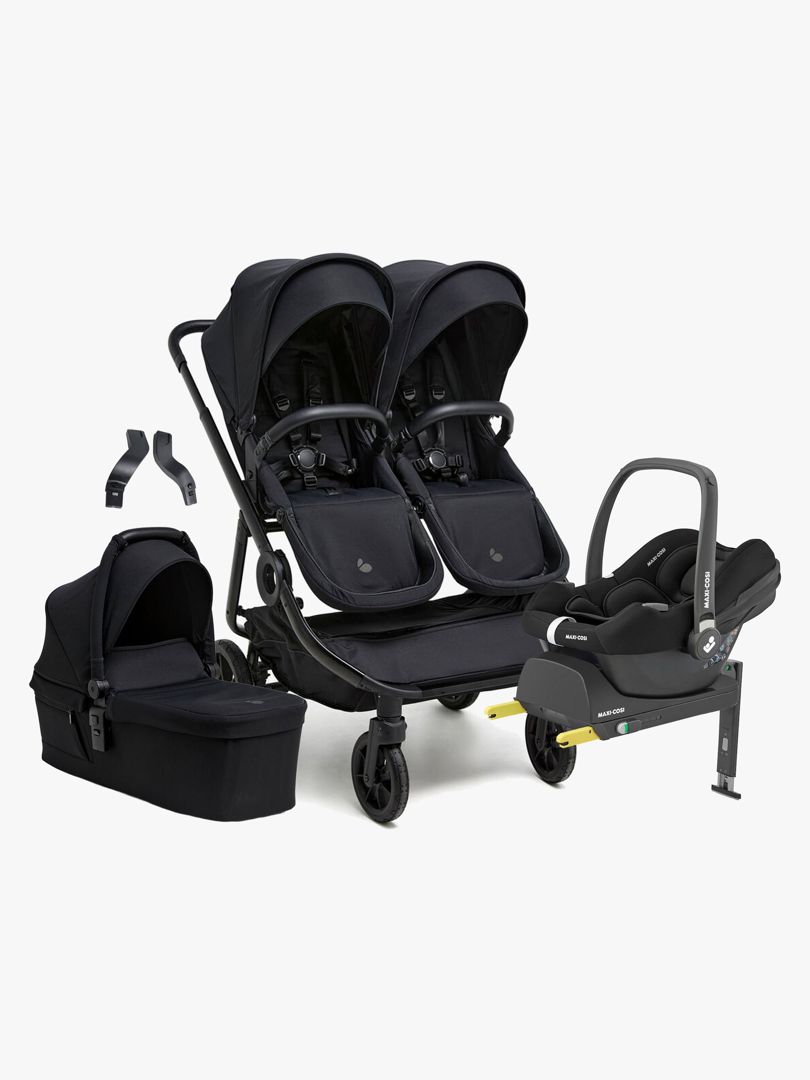 Beemoo Pro Twin 2 Geschwisterwagen inkl. Maxi-Cosi CabrioFix &  Basis, Coffee Black, Doppelkinderwagen