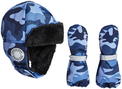 Nordbjørn Snowcap Mütze & Handschuhe, Camo Blue