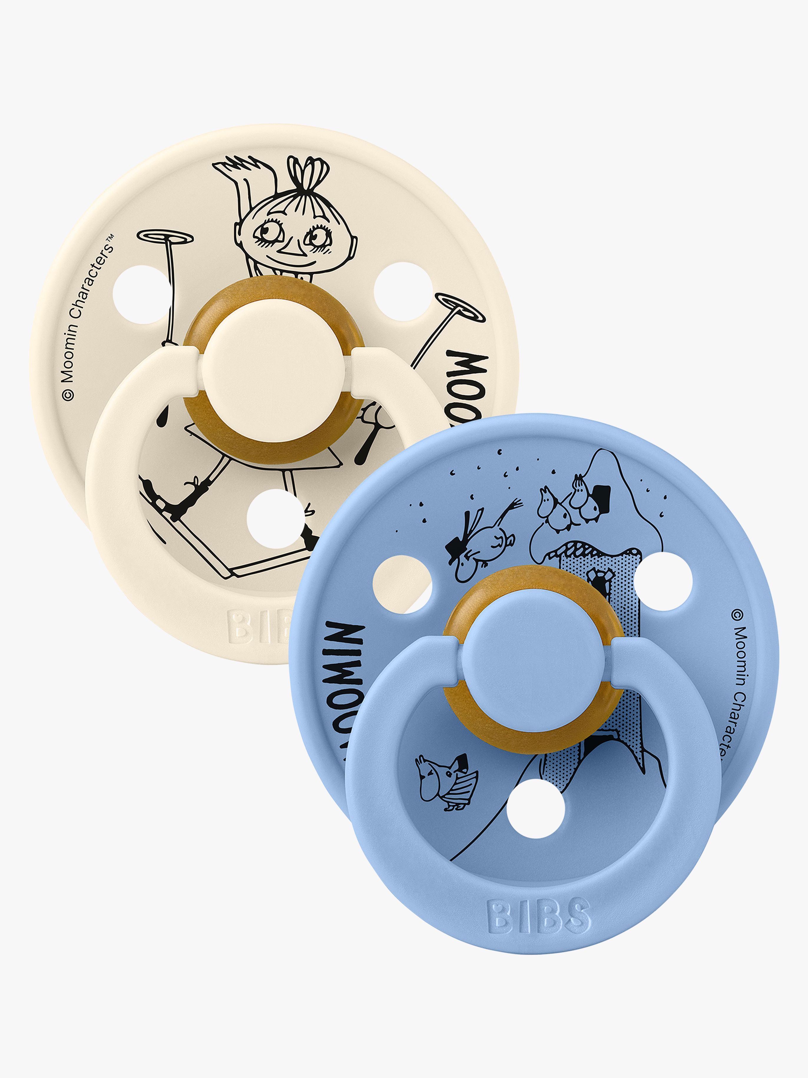 x Moomin Colour Schnuller Mymla 2er-Pack Latex Größe 2, Ivory / Sky Blue