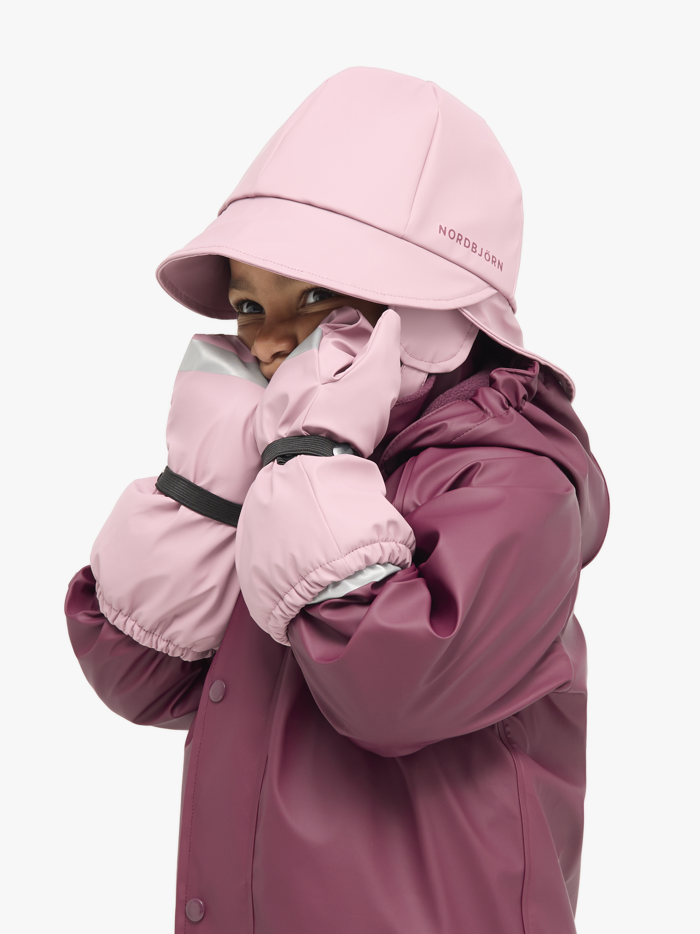 Nordbjörn Fjord Gefütterter Regenhut und -fäustlinge, Rosa, 0-2 Jahre