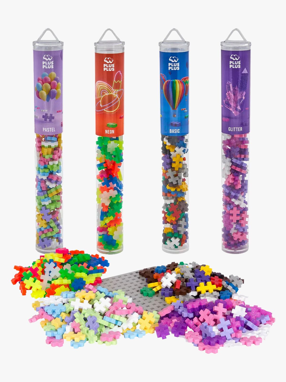 Plus-Plus Bausatz mit Bodenplatte & Röhre Mix, 4x100 Teile