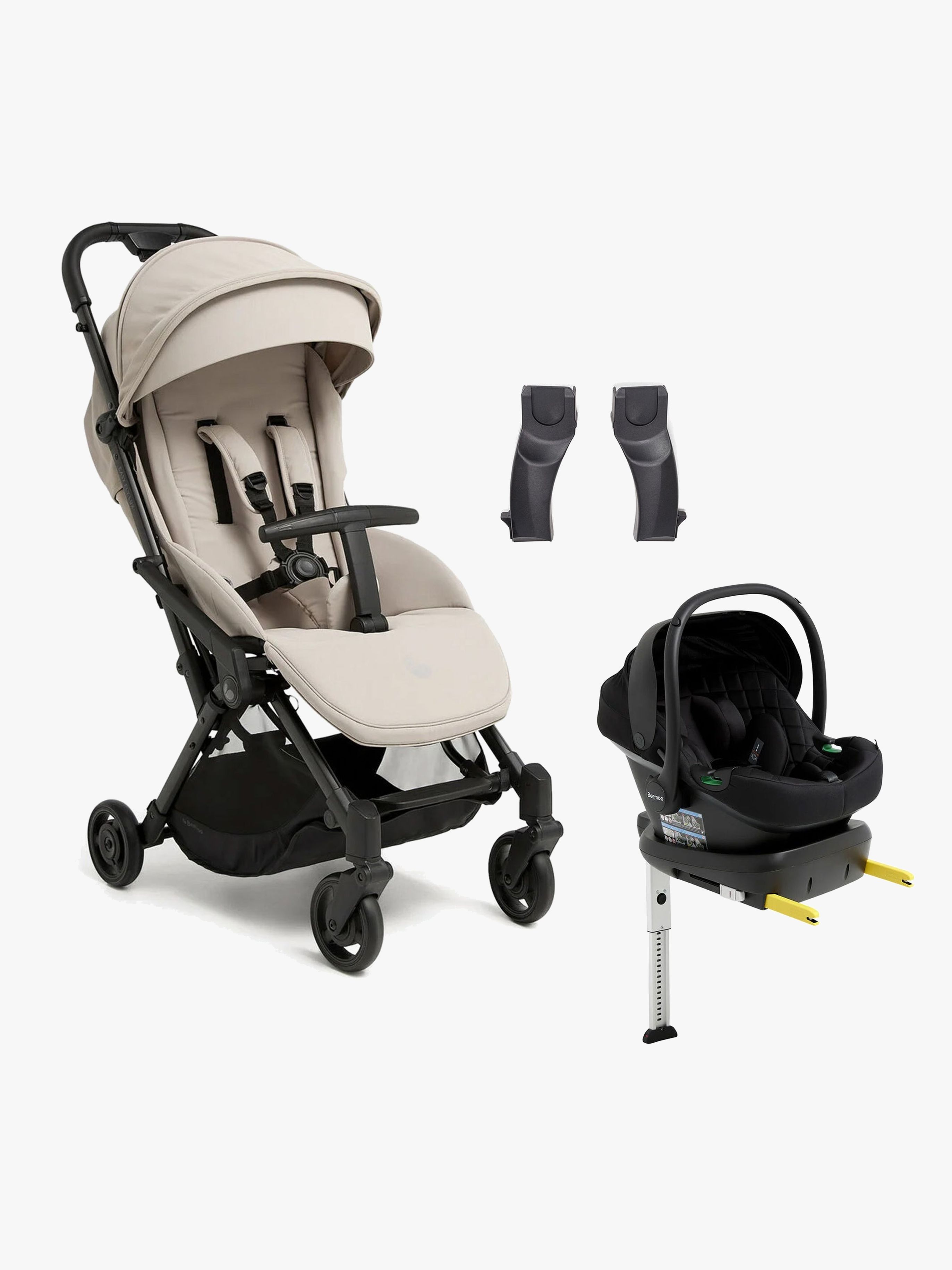 Beemoo Easy Fly Lux 4 Buggy inkl. Route i-Size Babyschale &  Basis, Sand Beige/Black Stone