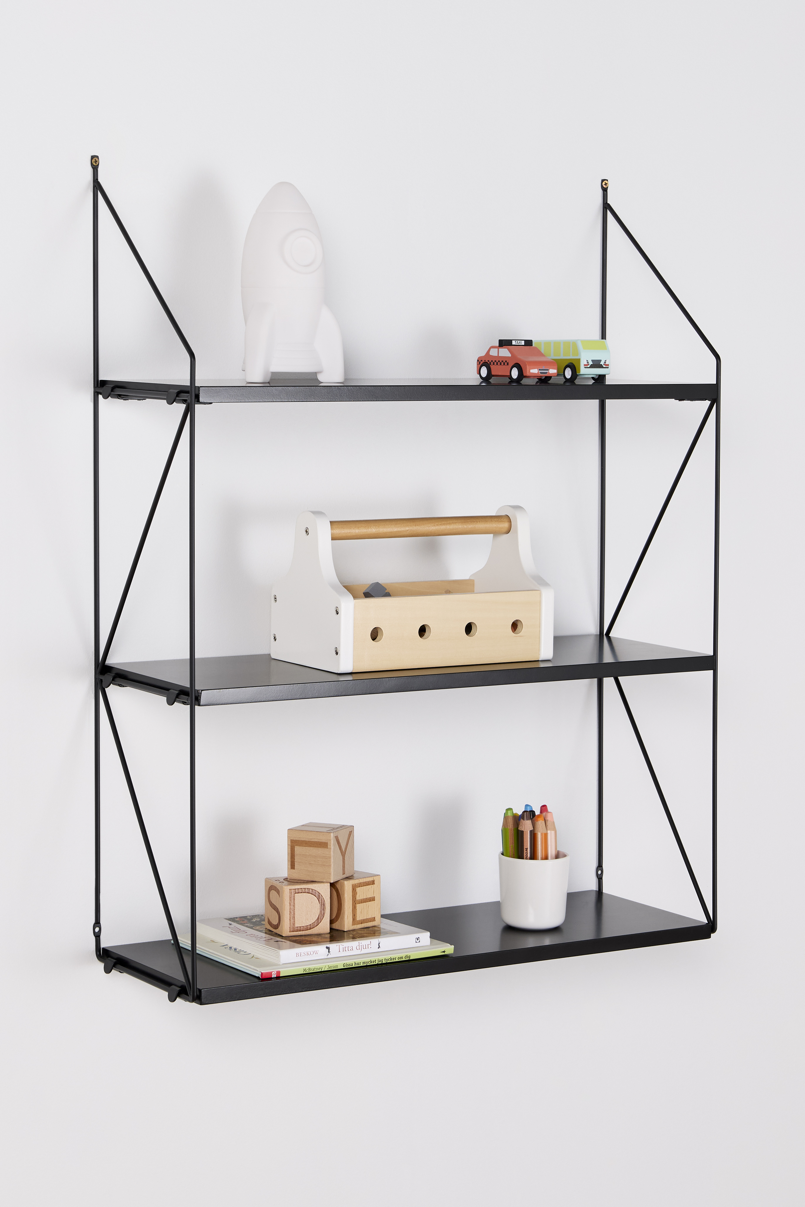 Brooklyn Wandregal mit 3 Böden, Schwarz, Kinderzimmermöbel, Kindermöbel