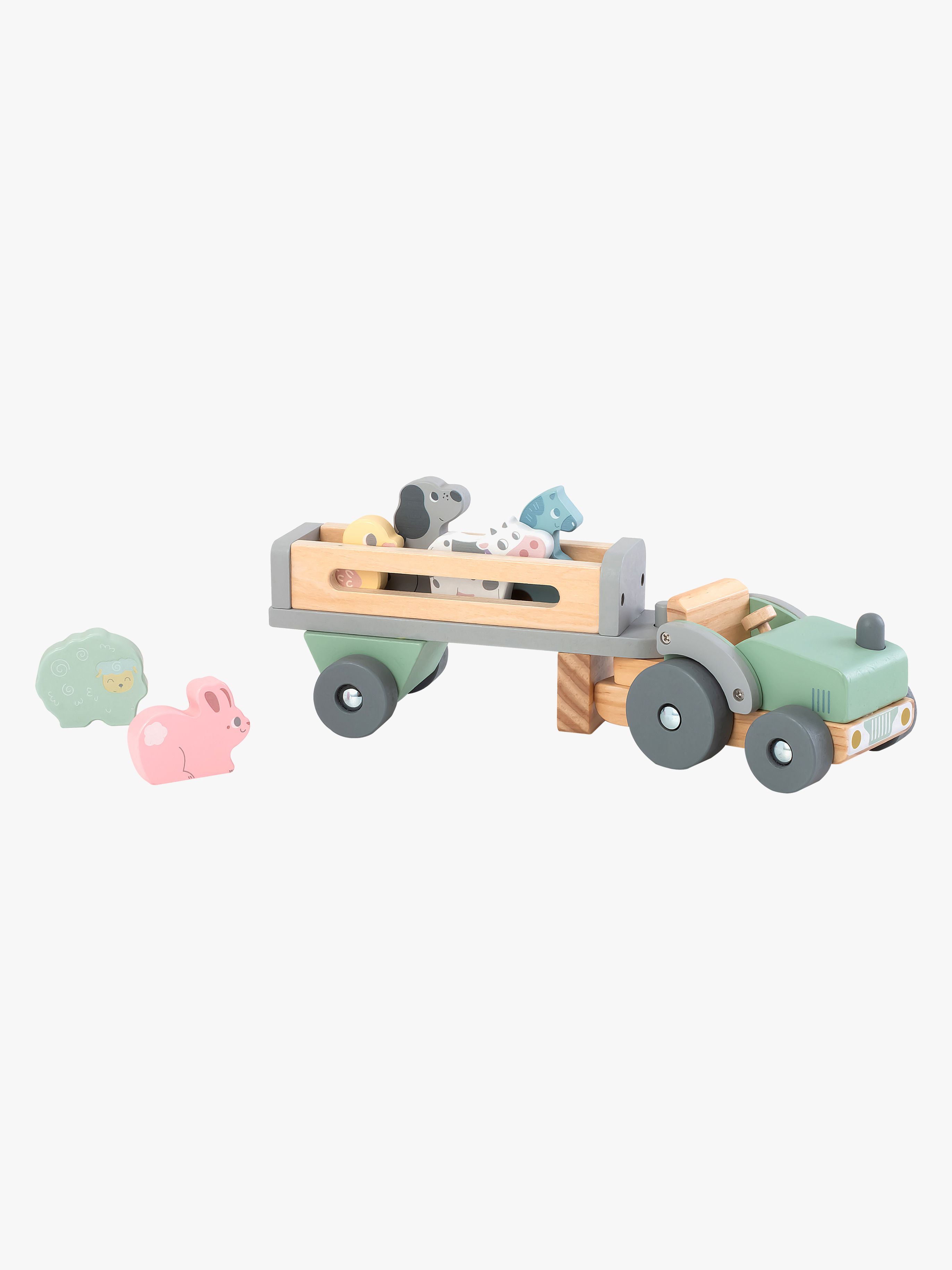 Traktor mit Anhänger und Tieren