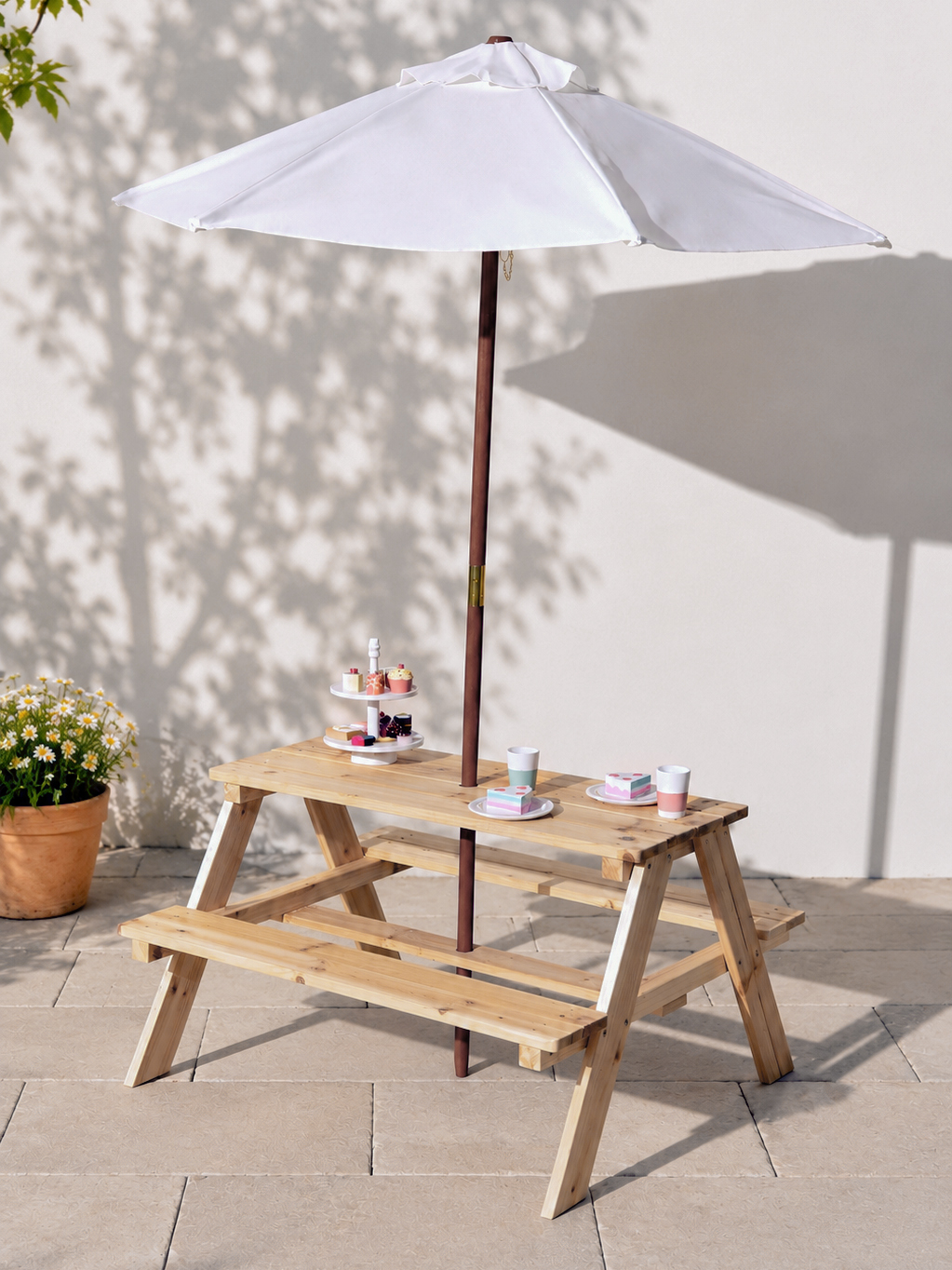 Picknicktisch mit Sonnenschirm, Wood