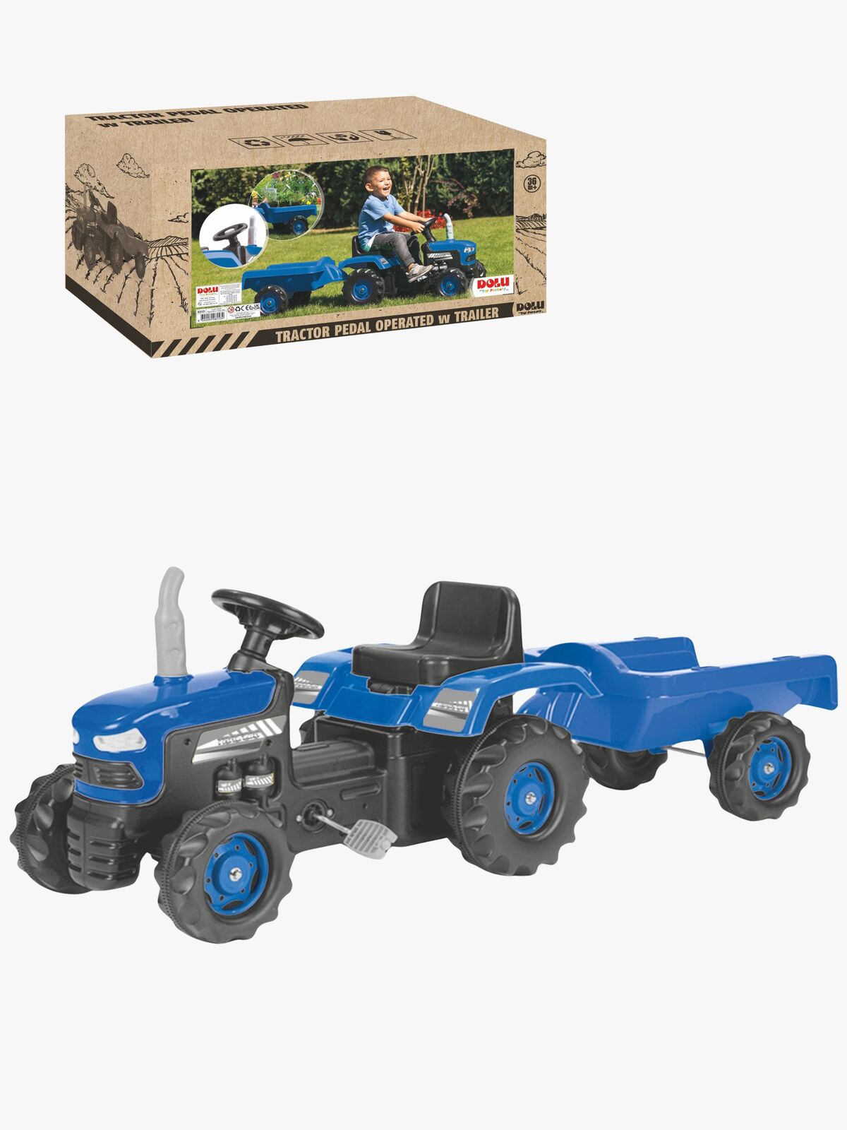 DOLU Trettraktor mit Anhänger, Blau