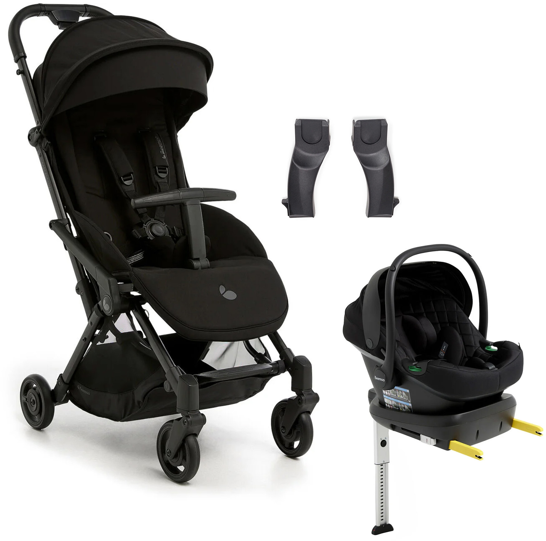 Beemoo Easy Fly Lux 4 Buggy inkl. Route i-Size Babyschale &  Basis, Jet Black/Black Stone