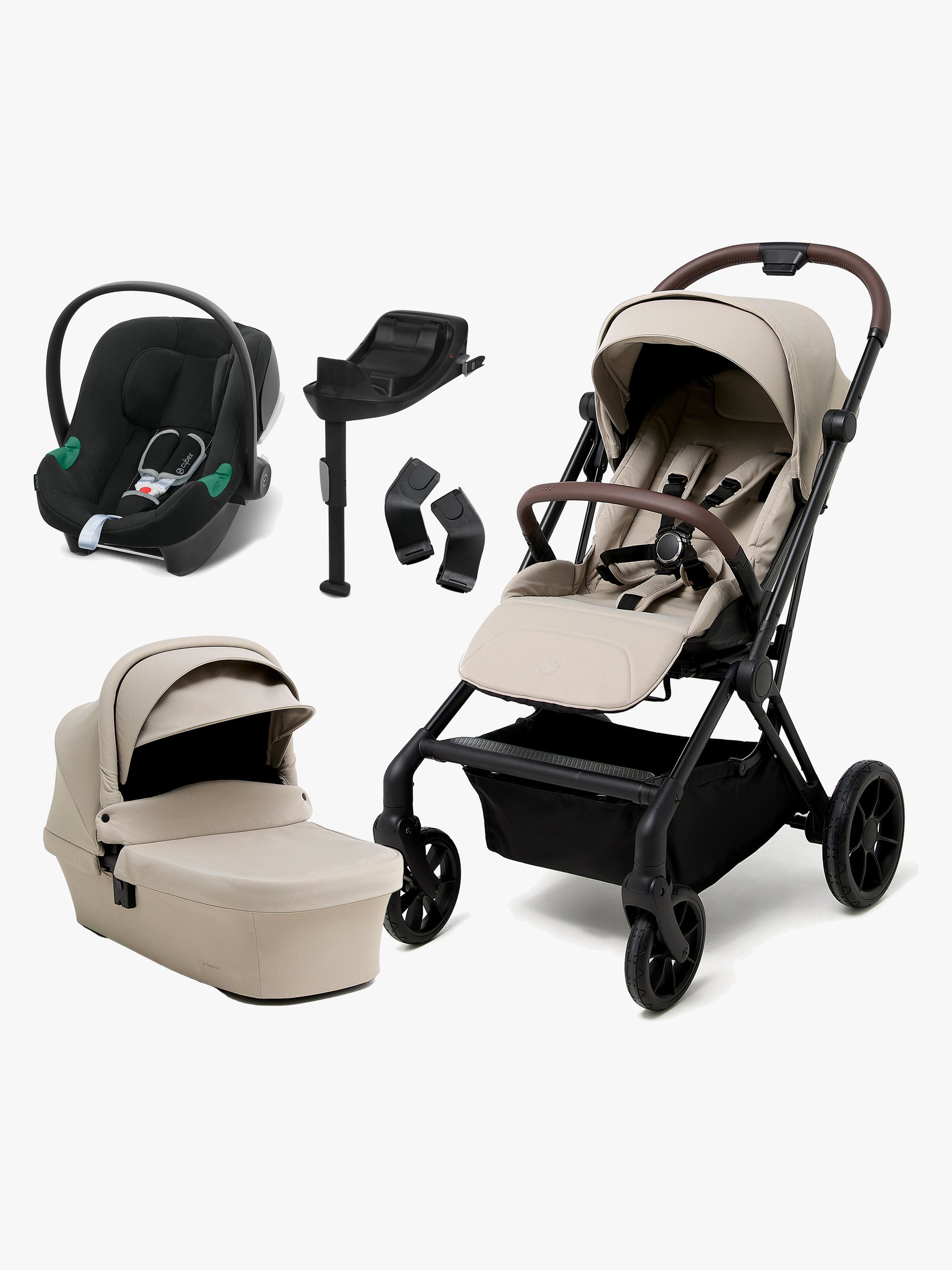 Beemoo Pro Twist Kombikinderwagen inkl. Cybex Aton B2 Babyschale & Basis, Latte Beige/Volcano Black