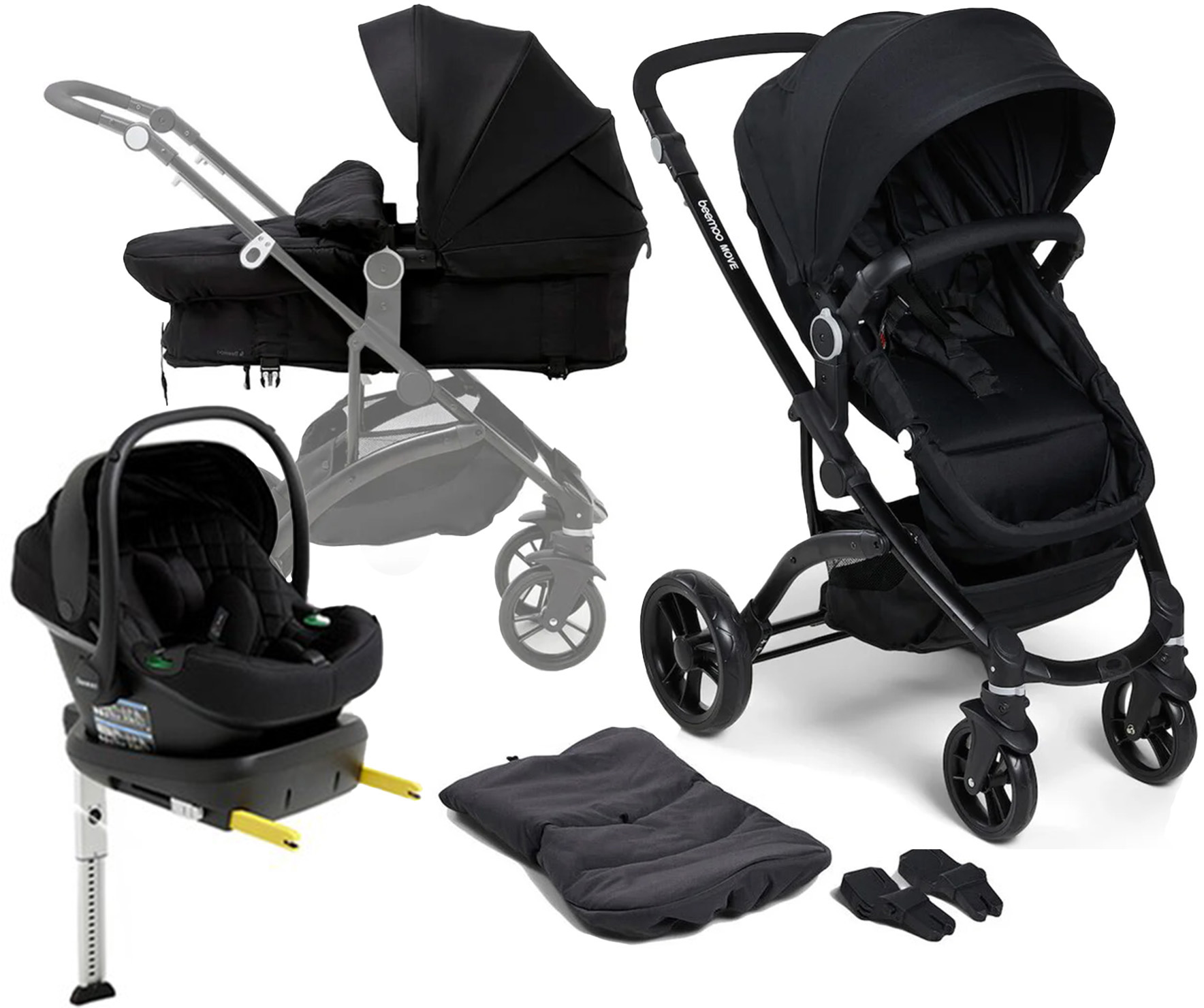 Beemoo Move 2-in-1 Kombiwagen inkl. Beemoo Route i-Size Babyschale &  Basis, Black/Black Stone