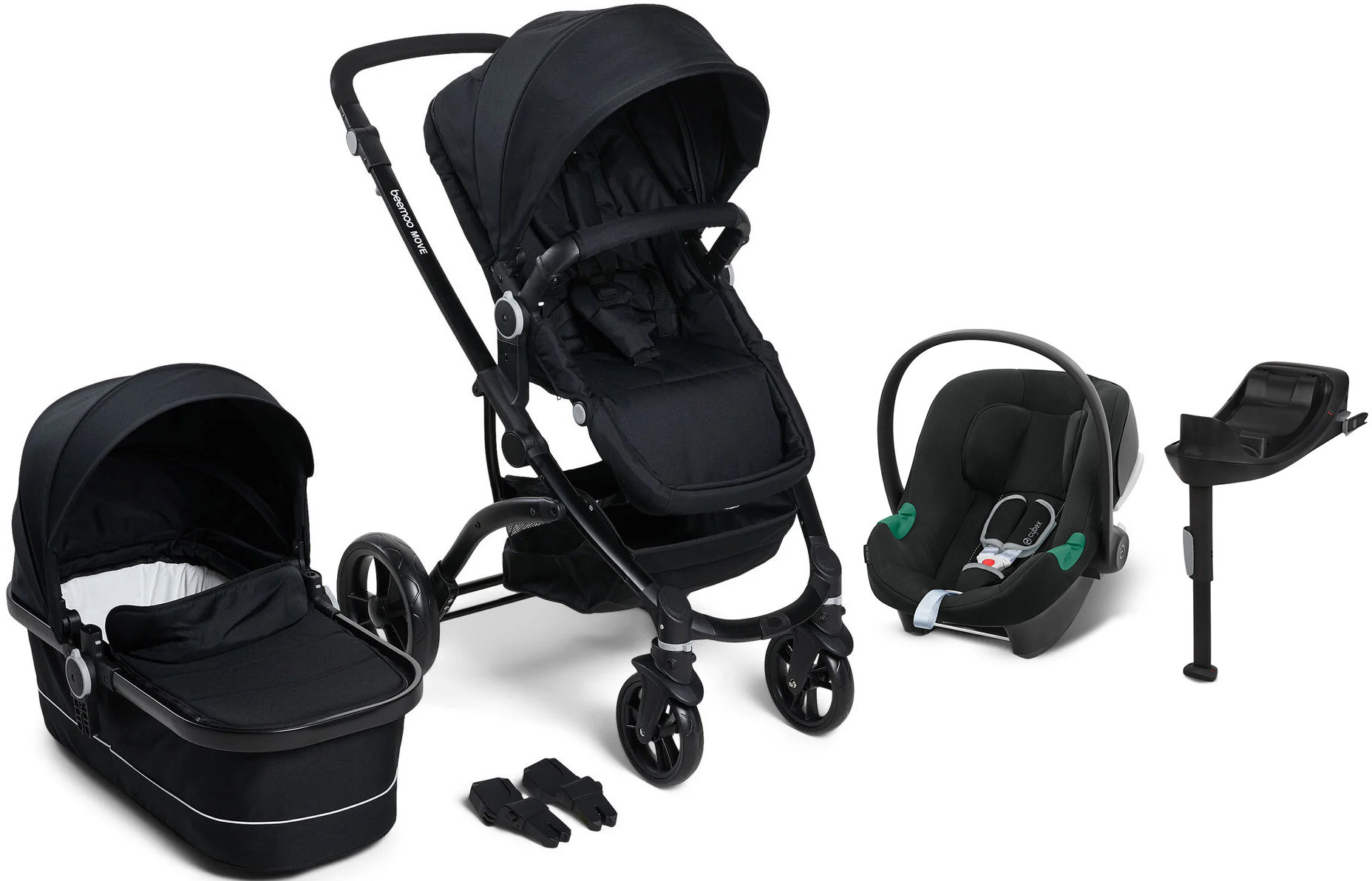 Beemoo Move Duo Kombikinderwagen inkl. Cybex Aton B2 Babyschale &  Basis, Black/Volcano Black