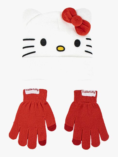 Hello Kitty Mütze und Handschuhe, Weiß/Rot