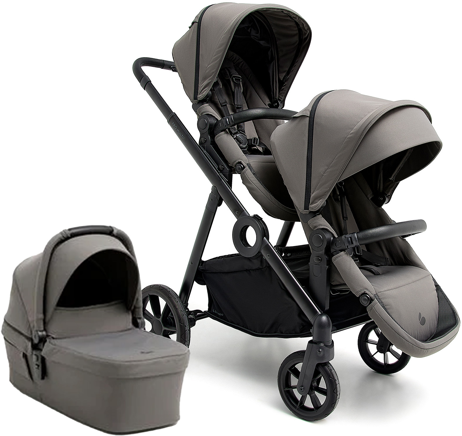 Pro Multi 2 Geschwisterwagen inkl. Liegewanne, Mocha Grey, Doppelkinderwagen