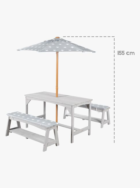 Roba Kinder Picknicktisch Set für 4 Deluxe mit Sonnenschirm & Sitzkissen, Grau