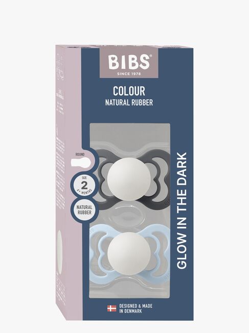 BIBS Supreme Schnuller 2er-Pack Silikon Gr. 2 Symmetrisch, Iron Glow/Baby Blue Glow