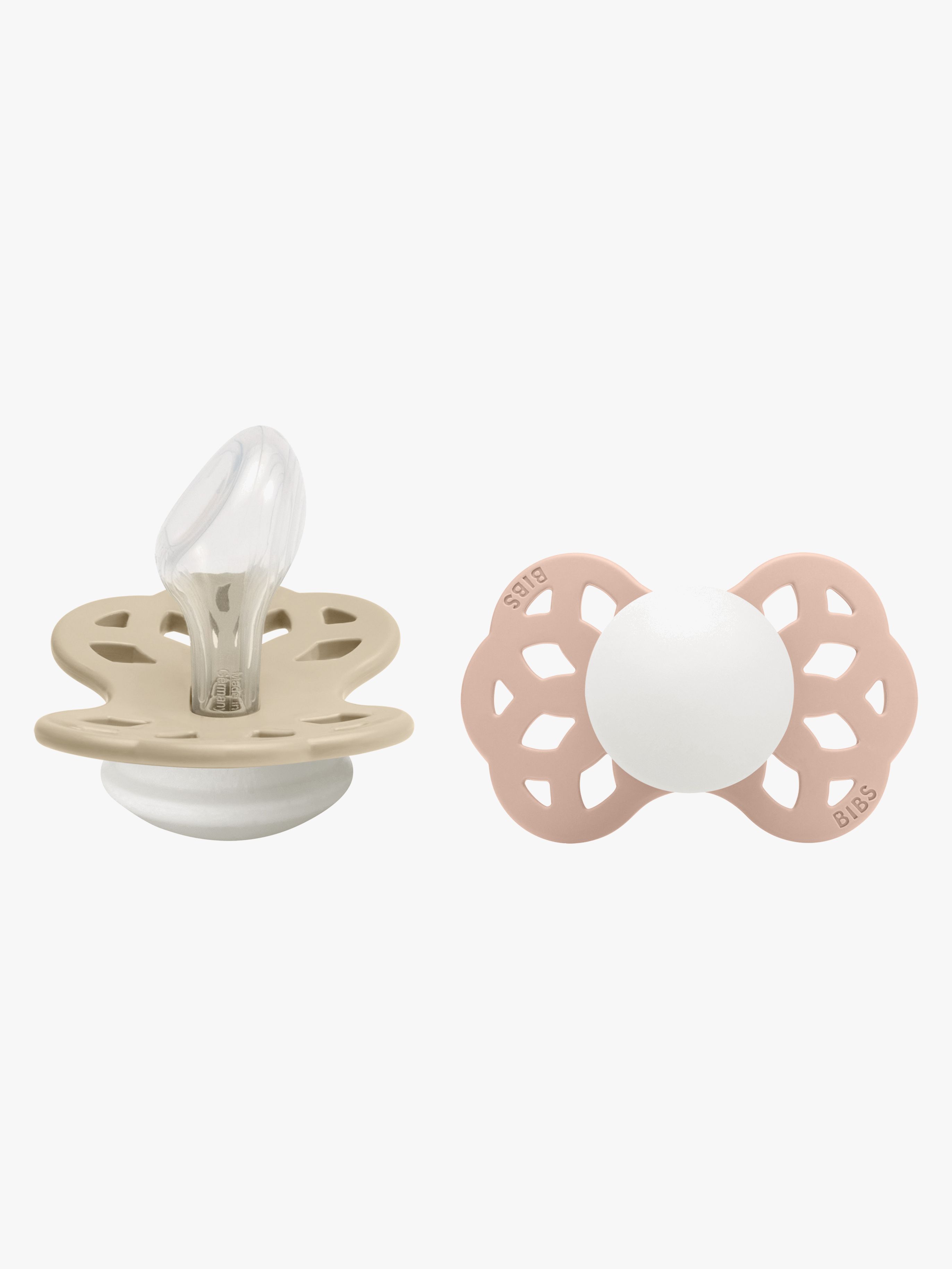 BIBS Infinity Schnuller 2er-Pack Silikon Größe 2 Anatomisch, Vanilla GLOW/Blush GLOW