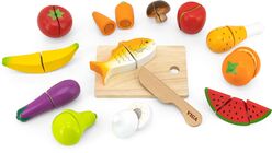 VIGA Spielzeugset Küchenutensil & Schneidebrett mit Lebensmitteln