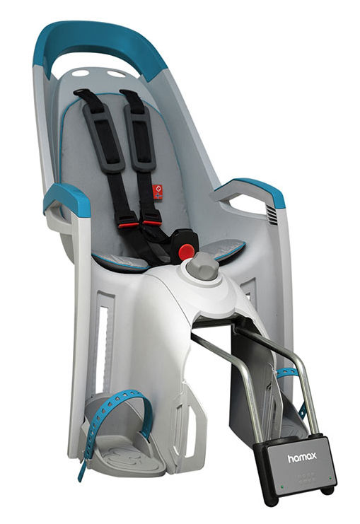 Hamax Amaze Fahrradsitz mit verriegelbarem Gurt, Light Grey/Petrol Blue