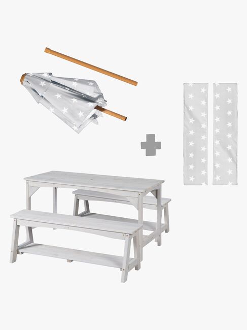 Roba Kinder Picknicktisch Set für 4 Deluxe mit Sonnenschirm & Sitzkissen, Grau
