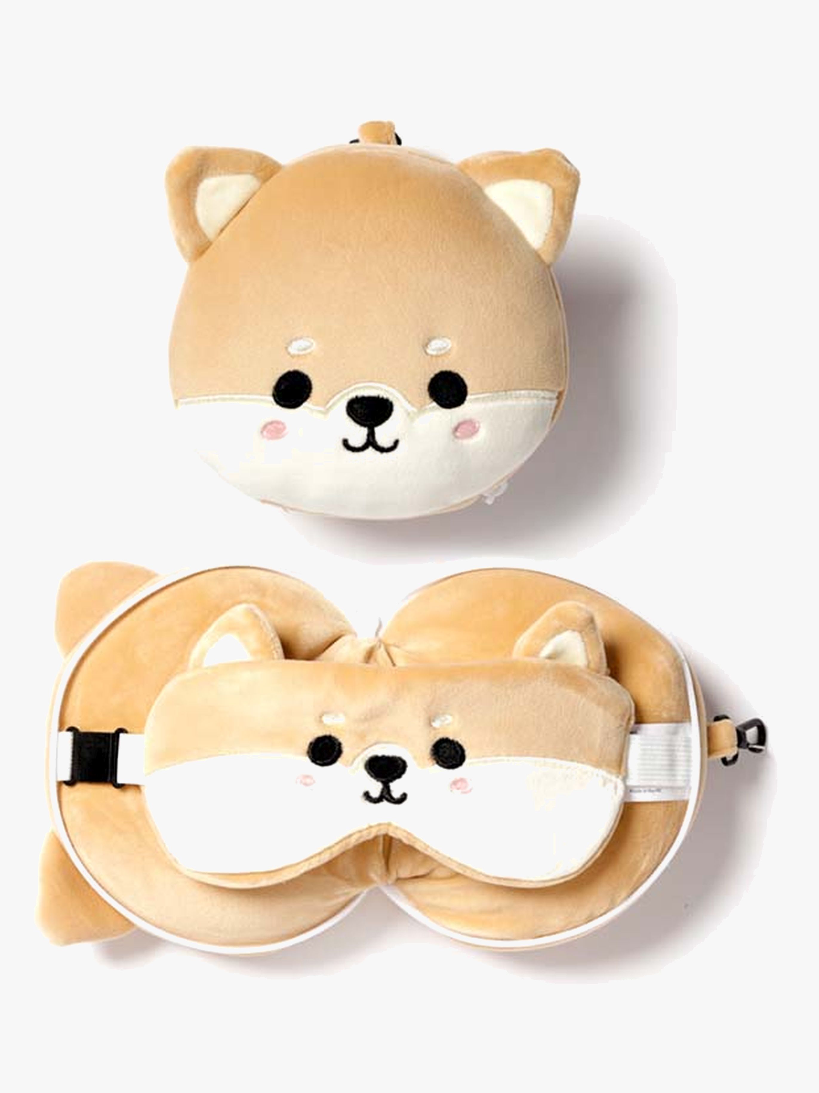 Relaxeazzz Plüsch Reisekissen und Schlafmaske, Shiba Inu Hund
