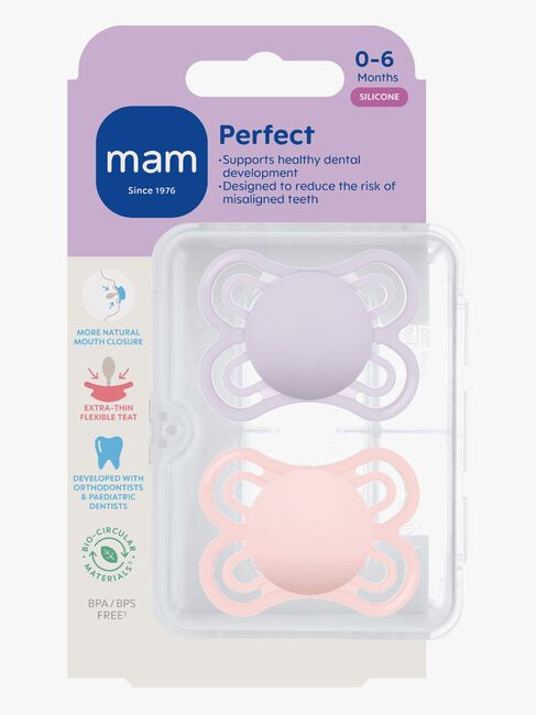 MAM Perfect Schnuller Silikon 2er-Pack 0-6m, Rosa