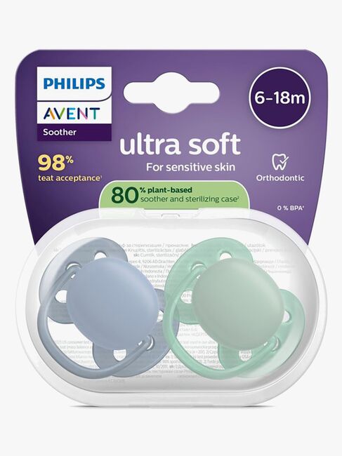 Philips Avent Ultra Soft Schnuller 6–18m 2er-Pack, Grau/Grün