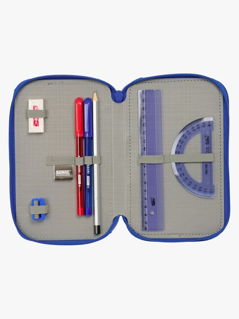 Sonic Gefülltes Dreifach-Federmäppchen 37 Teile, Blau