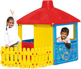 DOLU Spielhaus City House mit Zaun, Rot/Blau/Gelb