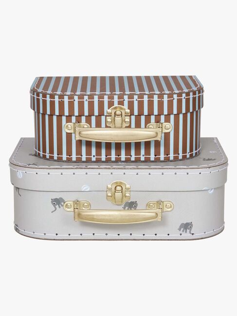 OYOY Mini Suitcase Elephant & Stripe Koffer, Pale Blue