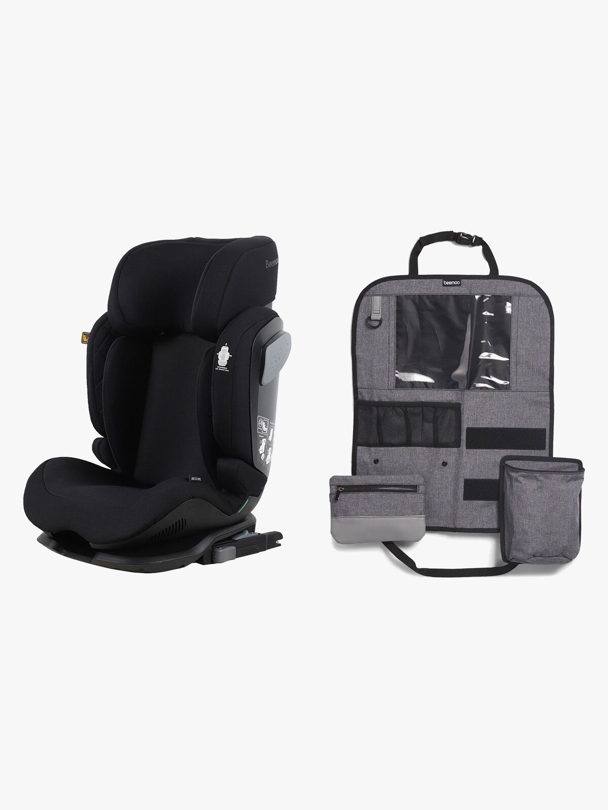 Beemoo Recline i-Size Kindersitz inkl. Deluxe Trittschutz, Black Stone