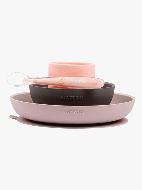 Nattou Soft Silicone Geschirrset 4 Teile, Rosa/Aubergine