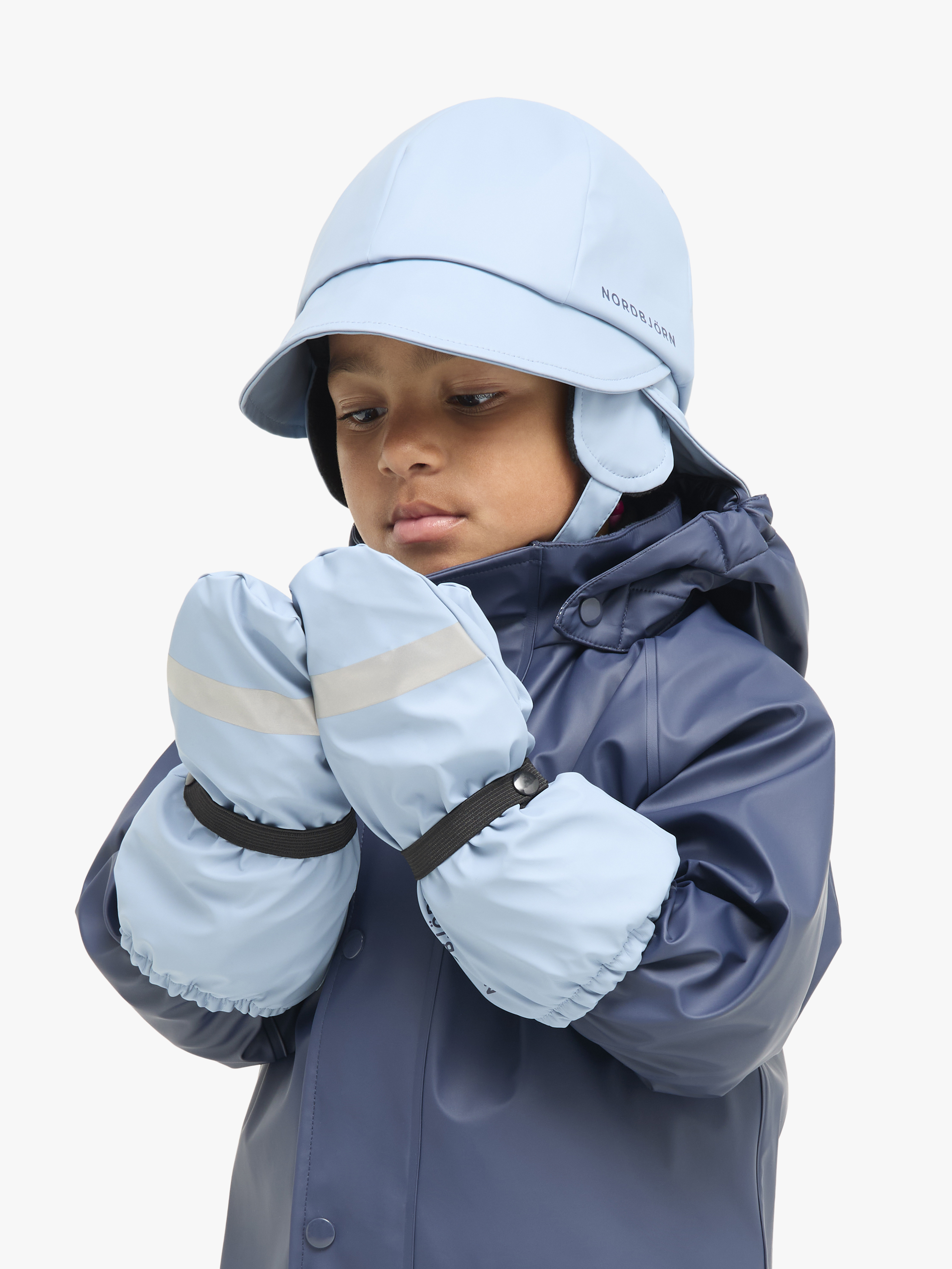 Nordbjörn Fjord Gefütterter Regenhut und -fäustlinge, Blau, 0-2 Jahre