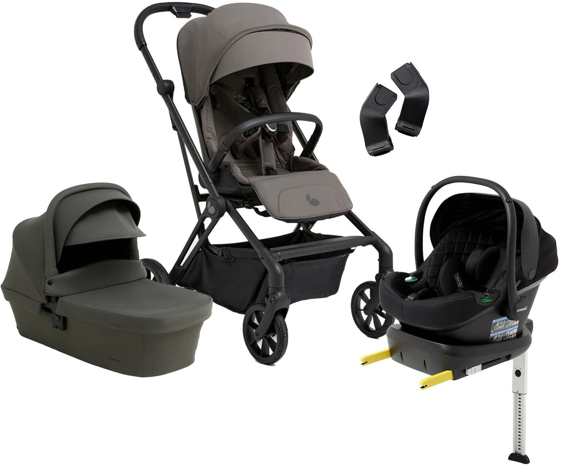 Beemoo Pro Twist Kombiwagen inkl. Beemoo Route Babyschale &  Basis, Mocha Grey/Black Stone