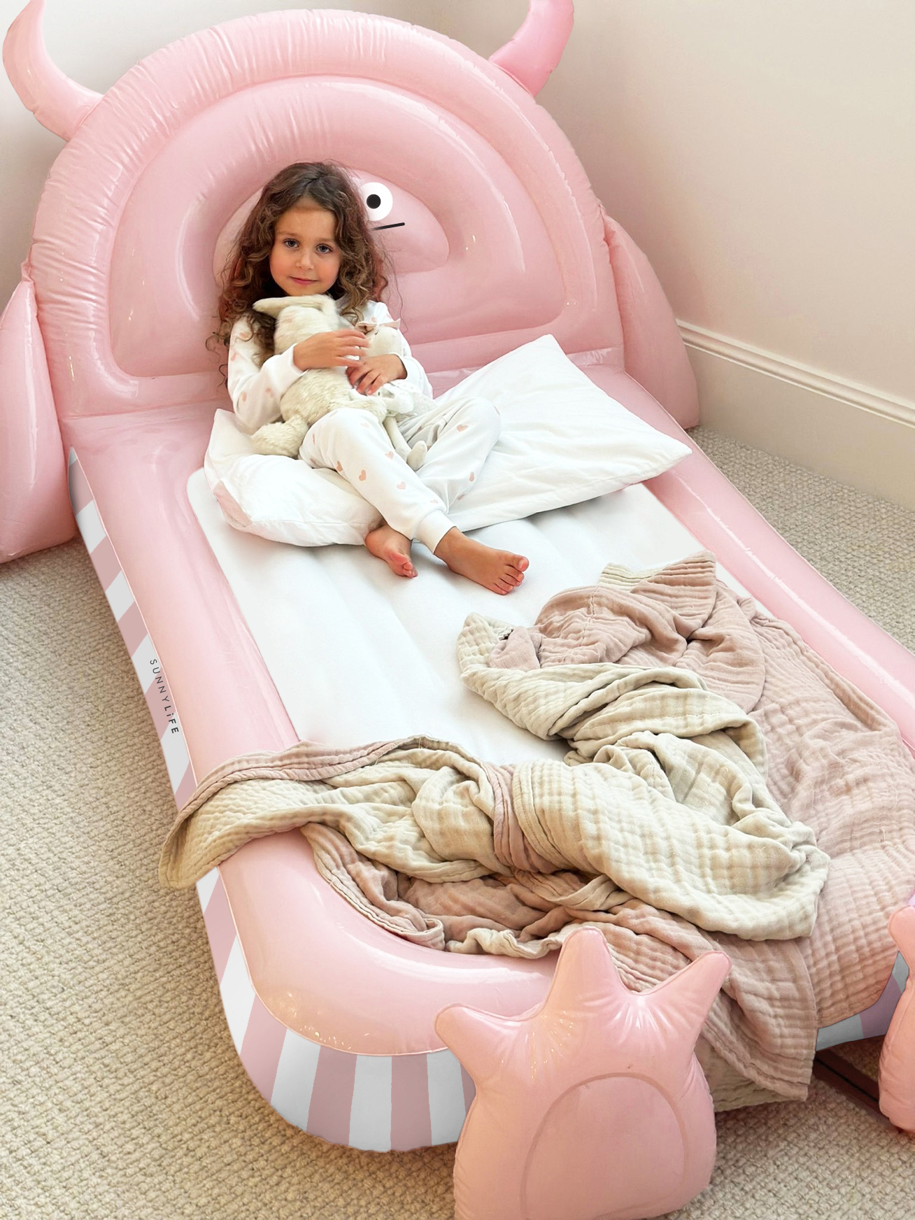 Aufblasbares Kinderbett, Monster Pink