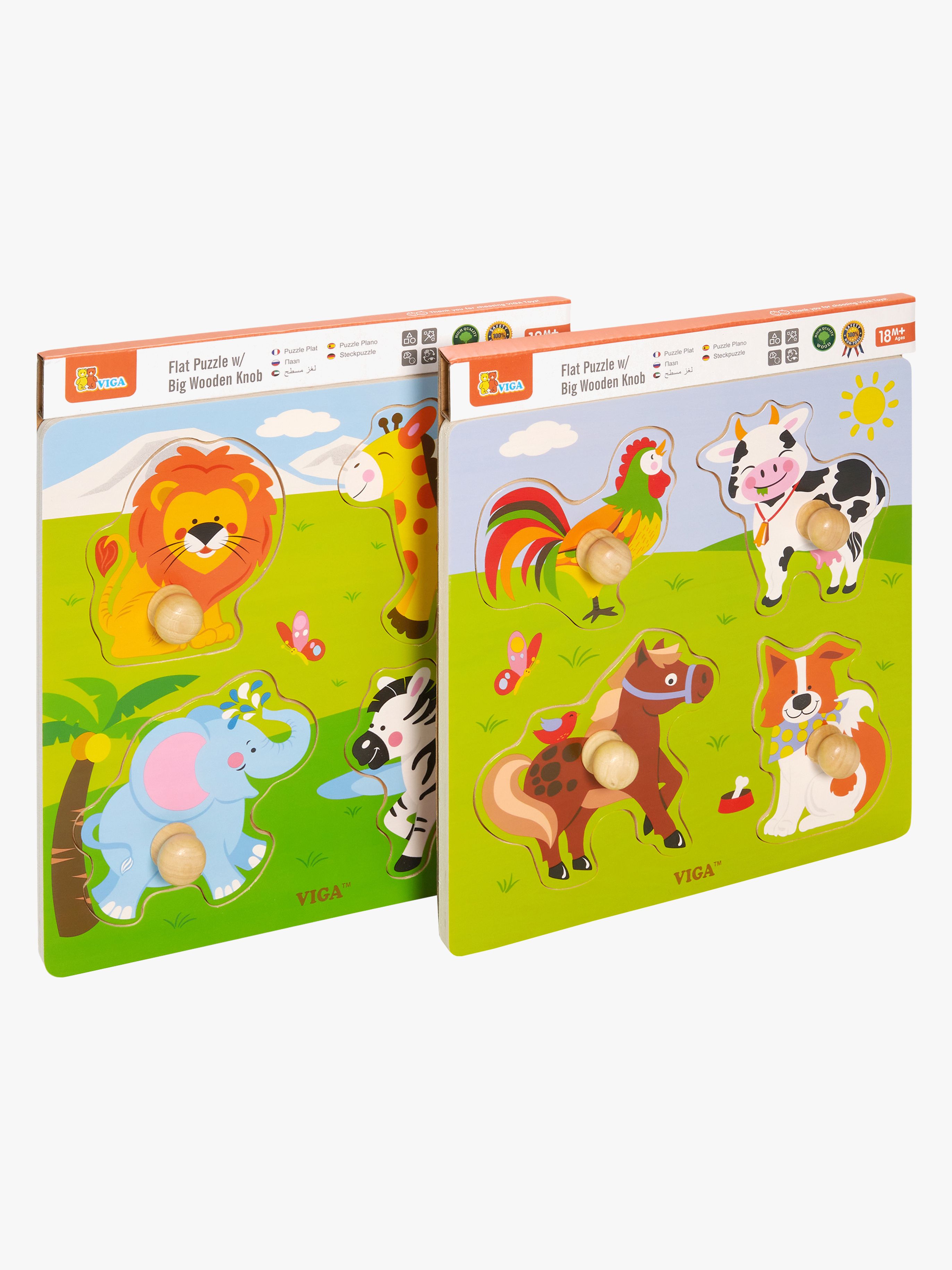 VIGA Knopfpuzzle Tiere, 2er-Pack
