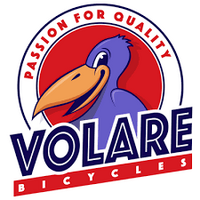 Logo von Volare Bicycles mit einem fröhlichen Vogel und Text.