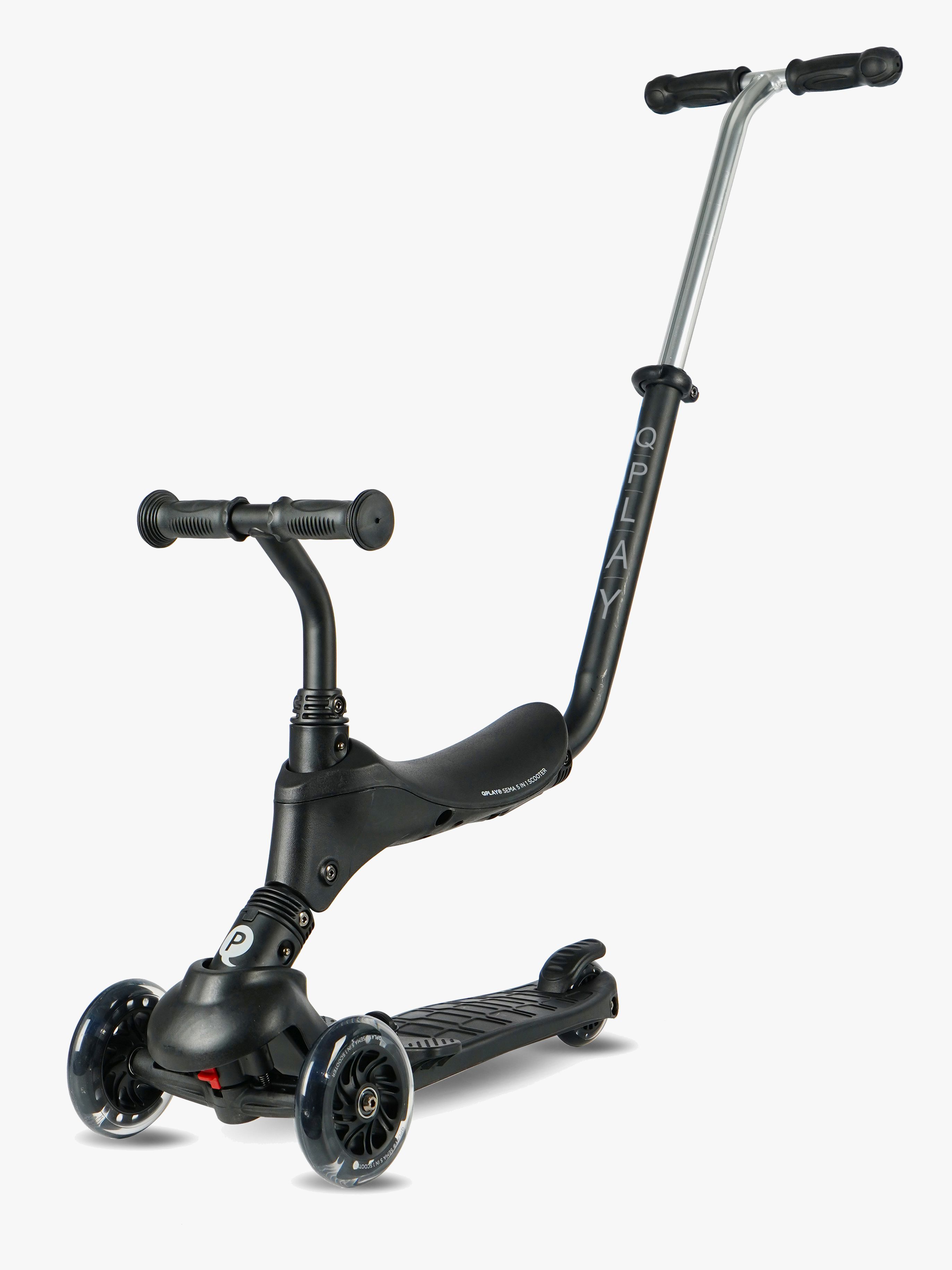 QPlay Sema Pro 3-rädriger 5-in-1 Tretroller, Schwarz