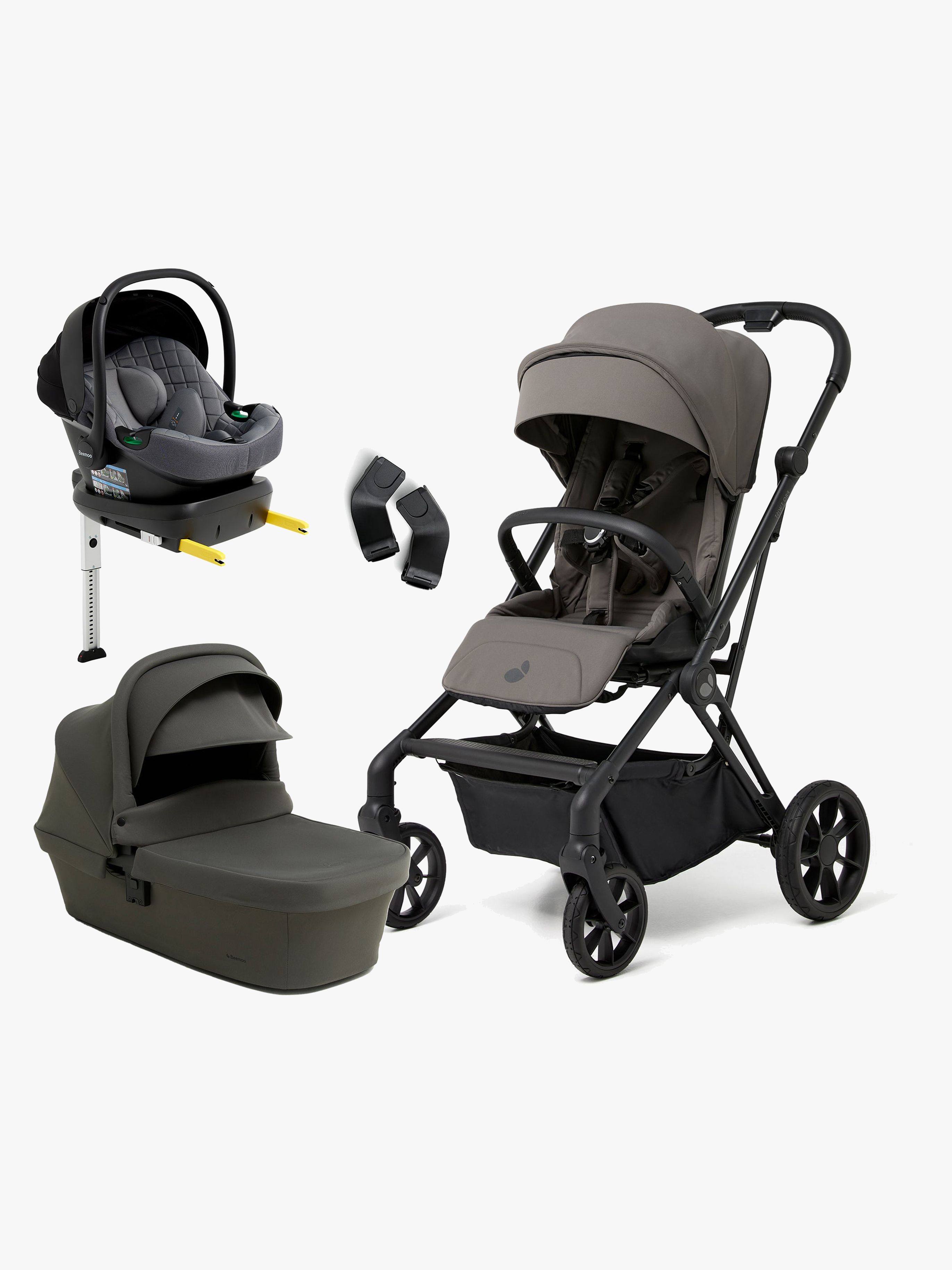 Pro Twist Kombikinderwagen inkl. Beemoo Route Babyschale & Basis, Mocha Grey / Mineral Grey