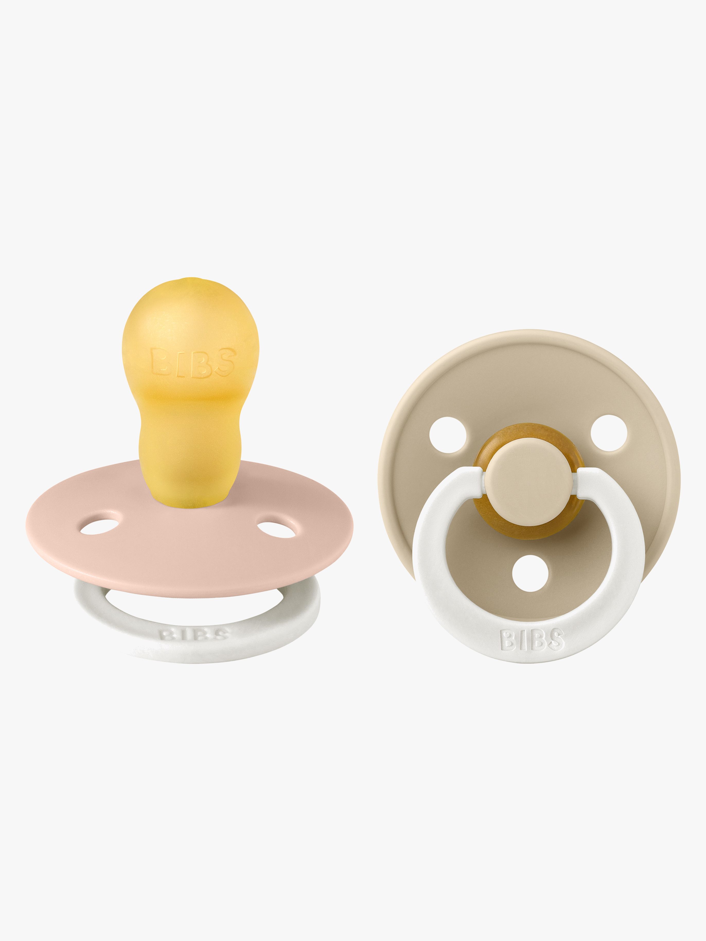 BIBS Colour Schnuller 2er-Pack Latex Größe 3 Rund, Blush GLOW/Vanilla GLOW