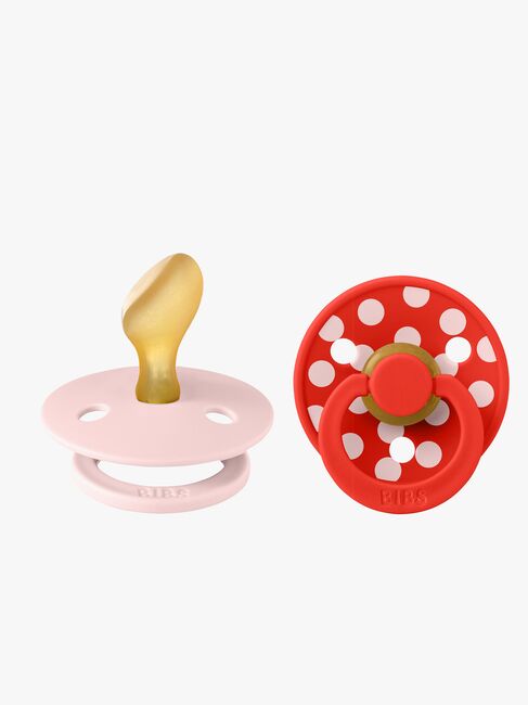 BIBS Studio Colour Polka Schnuller 2er-Pack Latex Größe 2 Anatomisch, Blossom/Candy Apple
