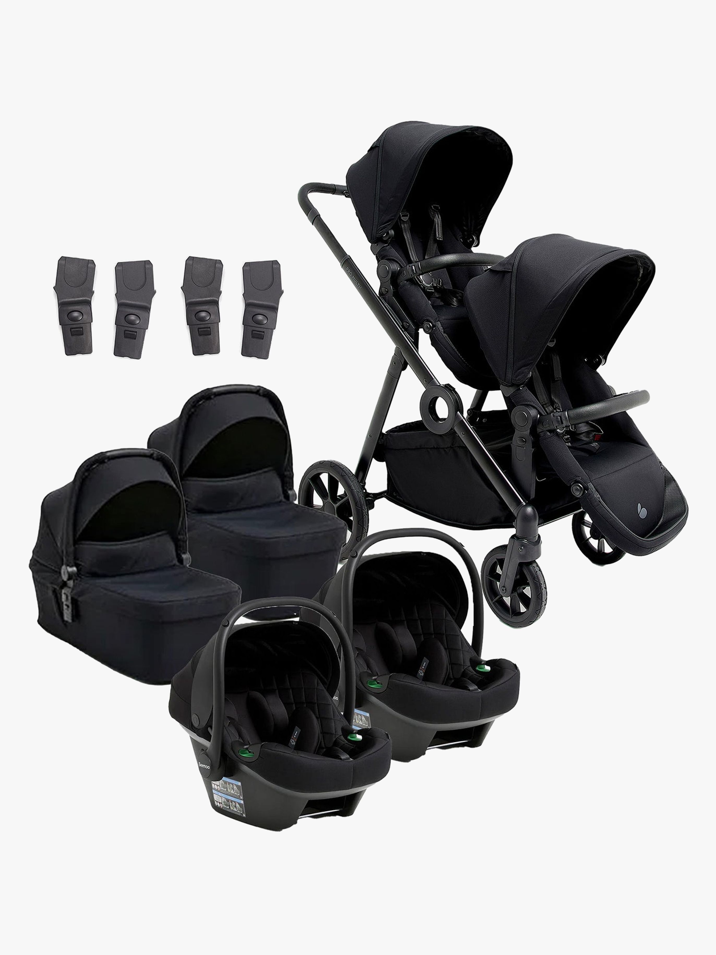 Beemoo Pro Multi 2 Zwillingswagen inkl. Route i-Size Babyschalen, Coffee Black/Black Stone