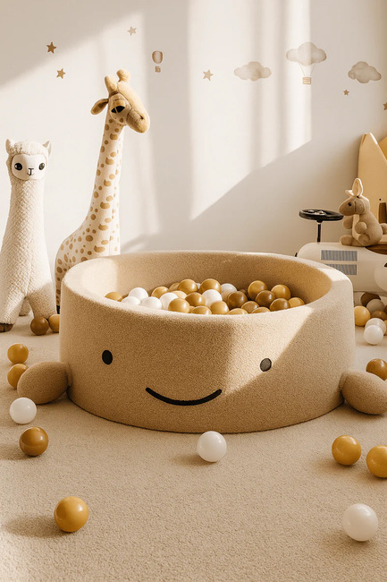 MeowBaby Boucle Whale Bällebad, Oat Biscuit Beige