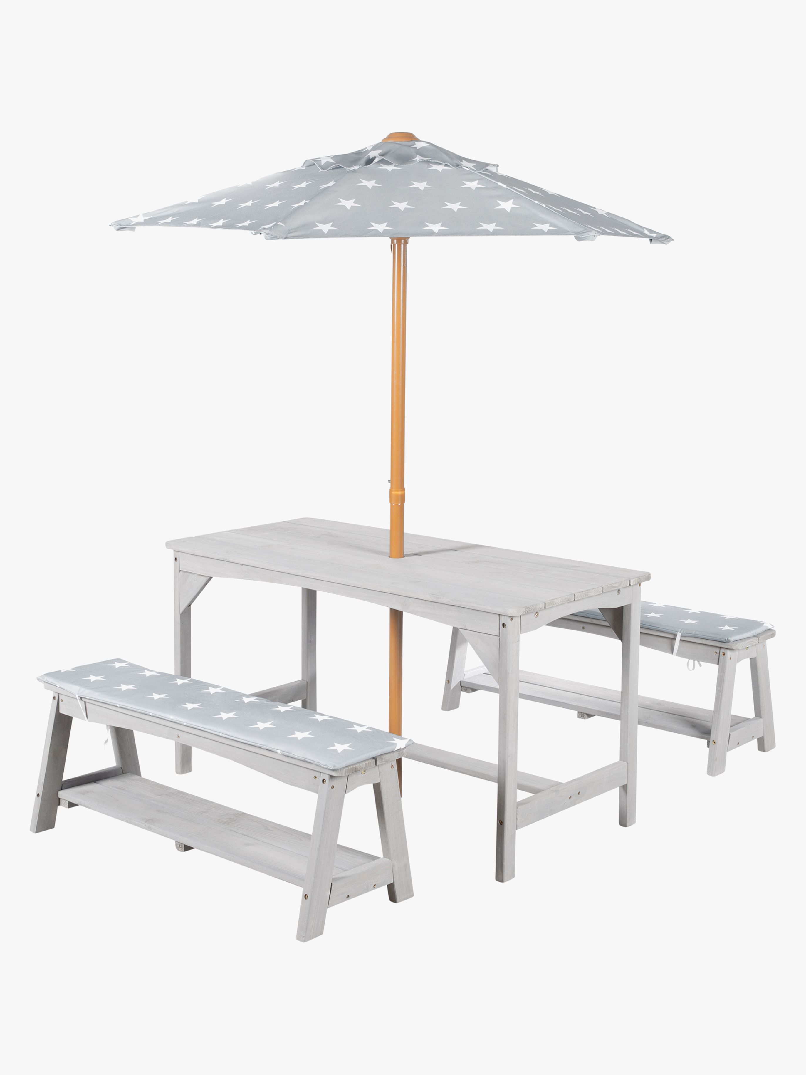 Kinder Picknicktisch Set für 4 Deluxe mit Sonnenschirm & Sitzkissen, Grau