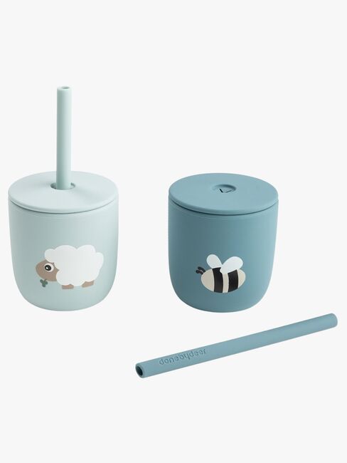 Done By Deer Tiny Farm Trinkhalmbecher Silikon 2er-Pack, Blue