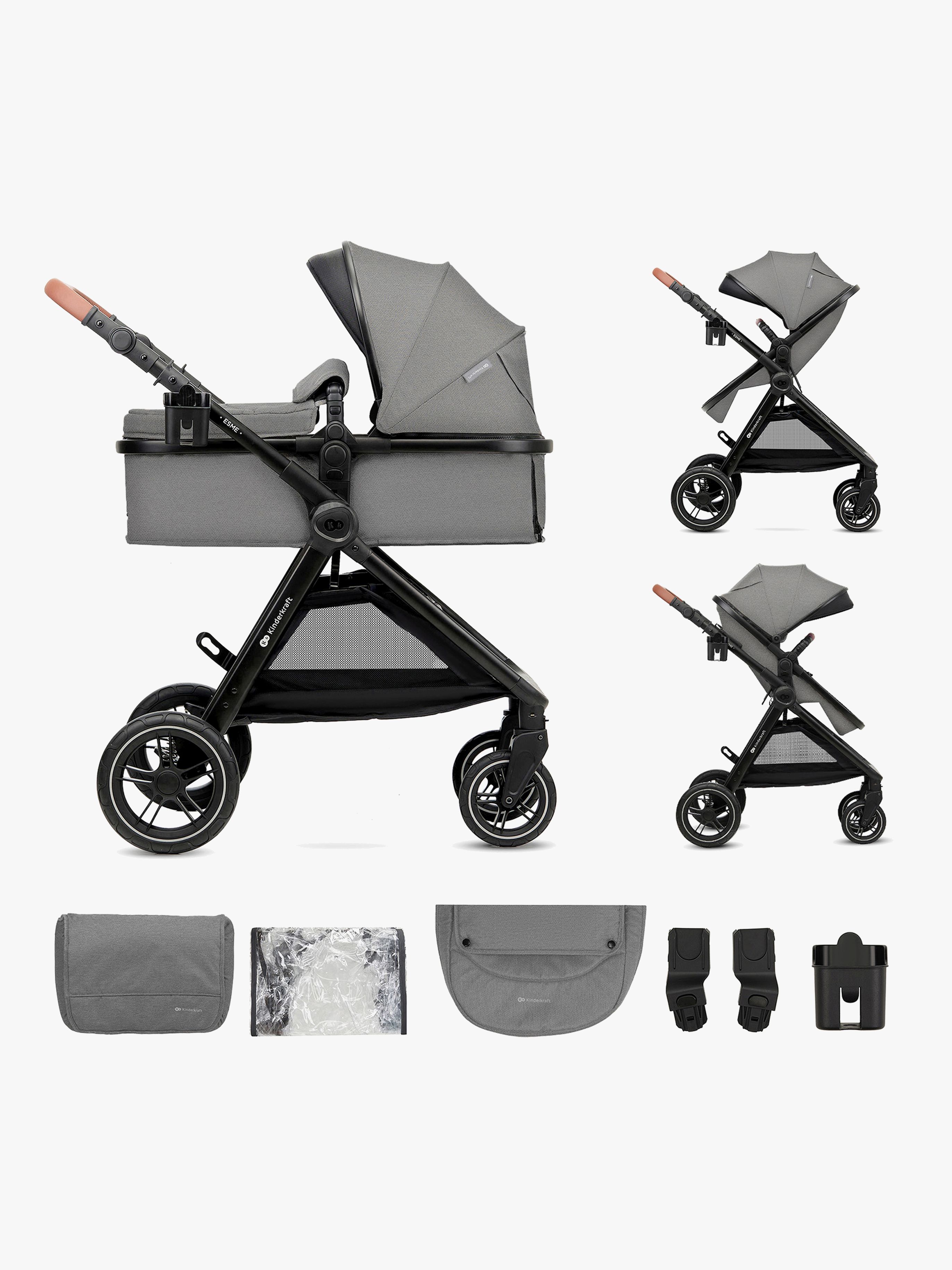 Kinderkraft ESME 2-in-1 Kombikinderwagen, Moonlight Grey, Kinderwagen, 2 in 1