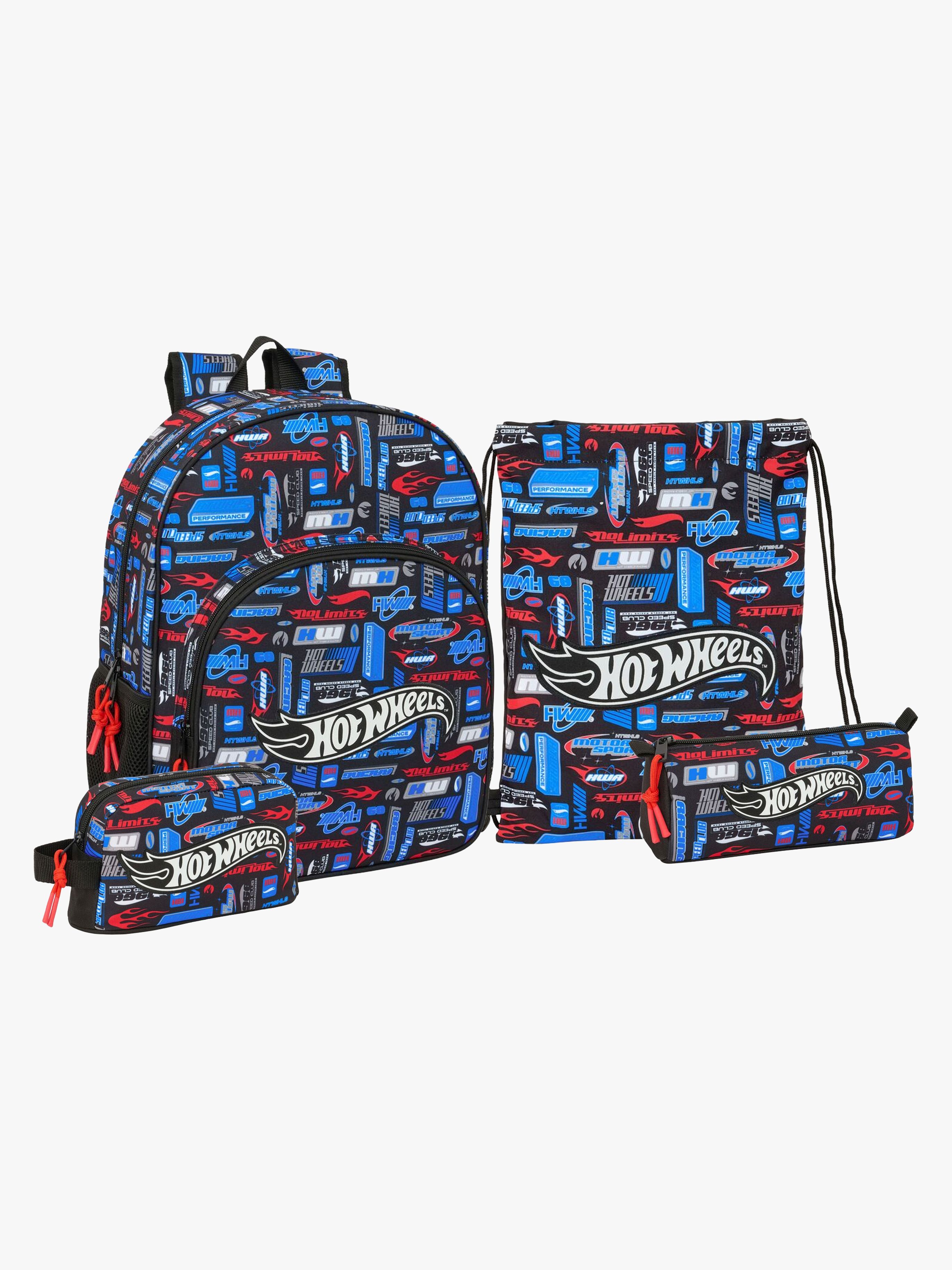 Hot Wheels Kinder Rucksack 19L, Turnbeutel, Kühltasche & Federmäppchen, Challenger