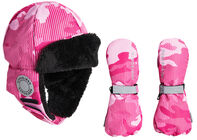 Nordbjørn Snowcap Mütze & Handschuhe, Camo Pink
